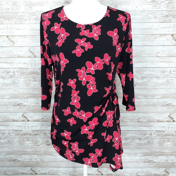 Alfani Blouse PXL Floral Side Tie Black Pink 597 - Picture 2 of 7